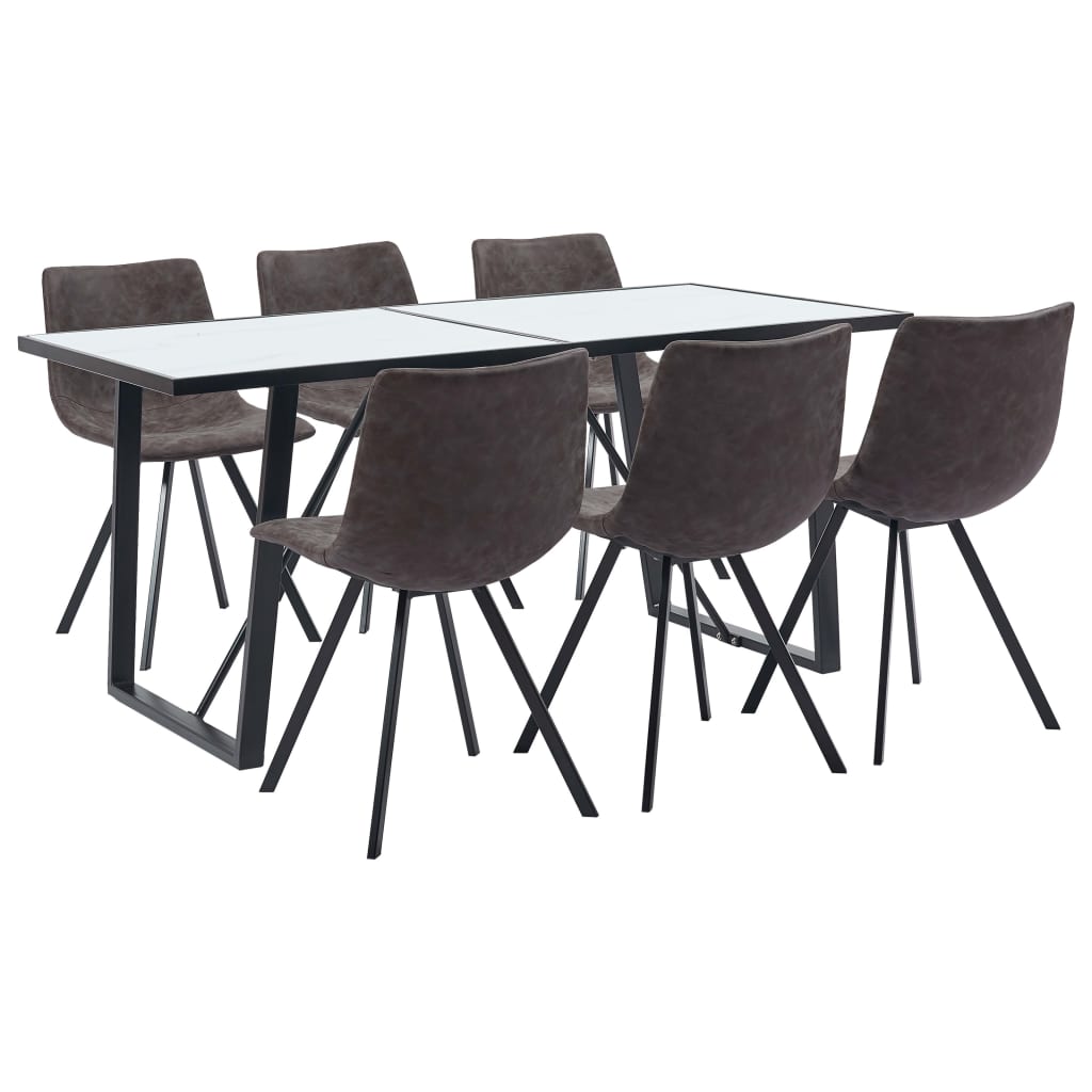 7-tlg. Essgruppe Braun Kunstleder