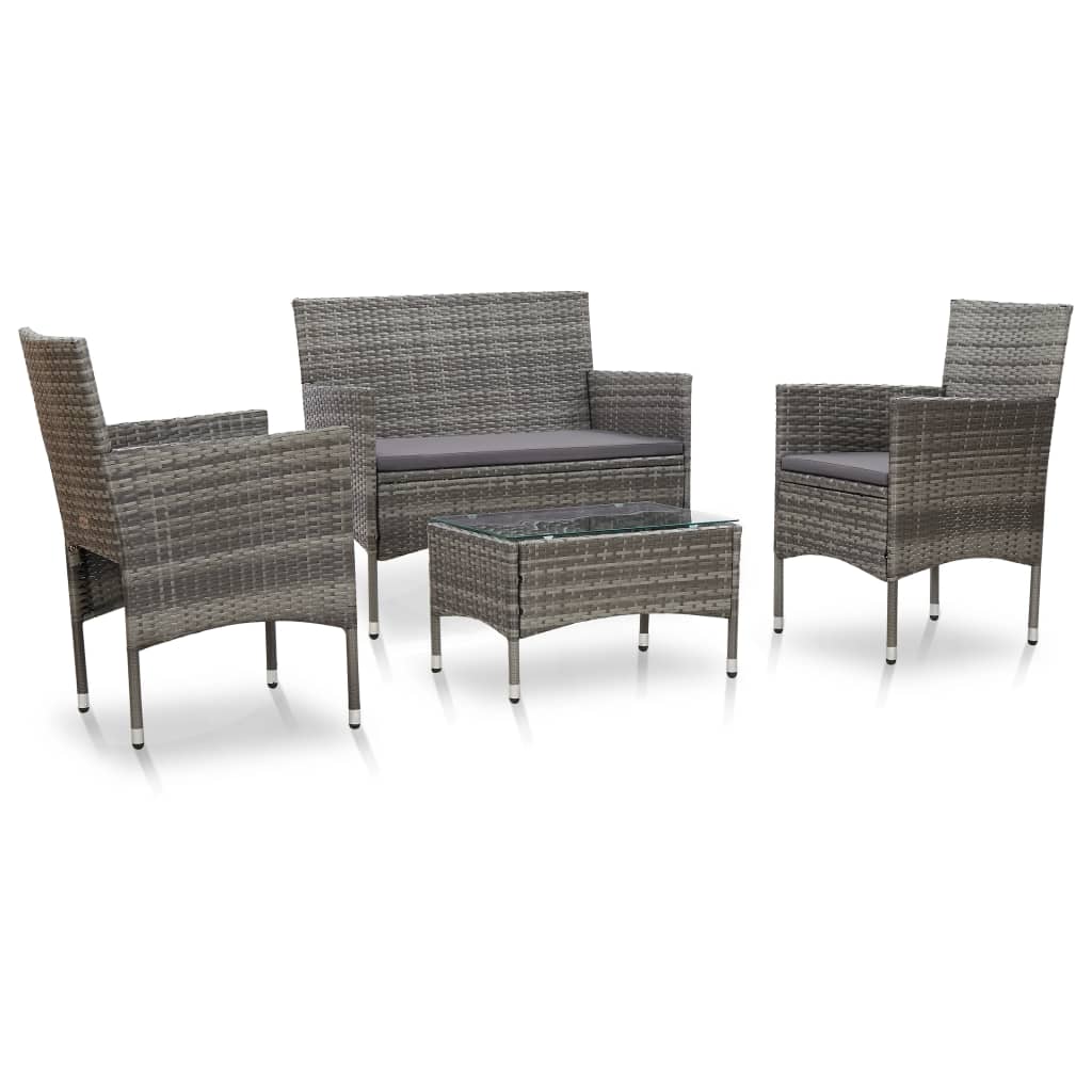 4-tlg. Garten-Lounge-Set mit Auflagen Poly Rattan Grau 4-tlg. Garten-Lounge-Set mit Auflagen Poly Rattan Grau