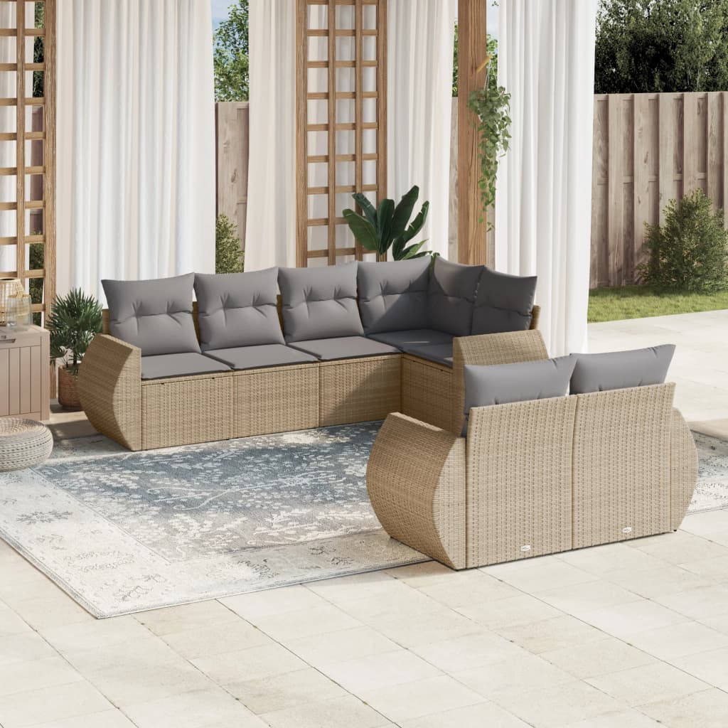 7-tlg. Garten-Sofagarnitur mit Kissen Beige Poly Rattan 7-tlg. Garten-Sofagarnitur mit Kissen Beige Poly Rattan