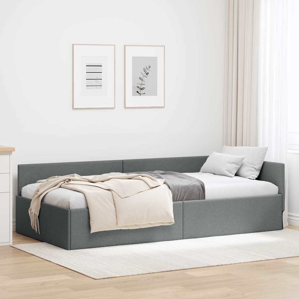 Eckbettgestell mit Kopfteil Dunkelgrau 90 x 190 cm
