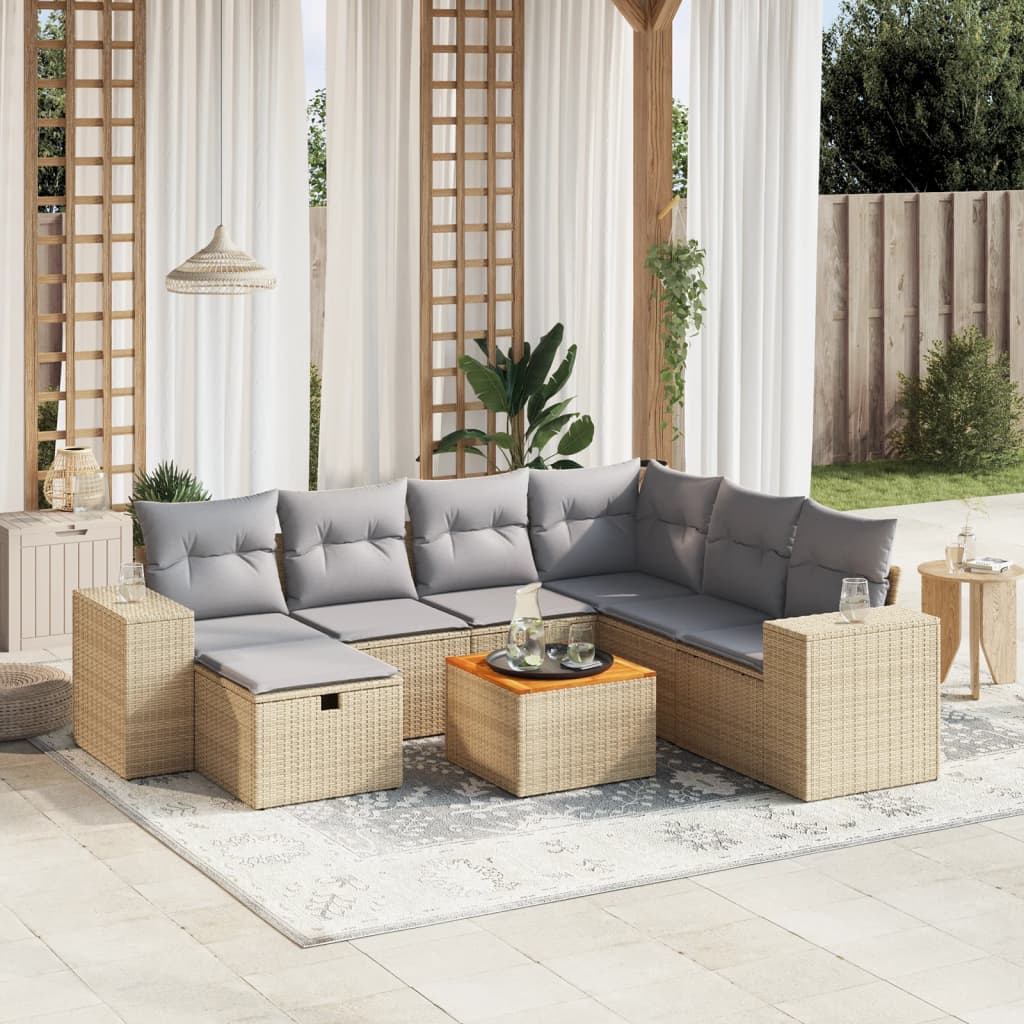 8-tlg. Garten-Sofagarnitur mit Kissen Beige Poly Rattan 8-tlg. Garten-Sofagarnitur mit Kissen Beige Poly Rattan