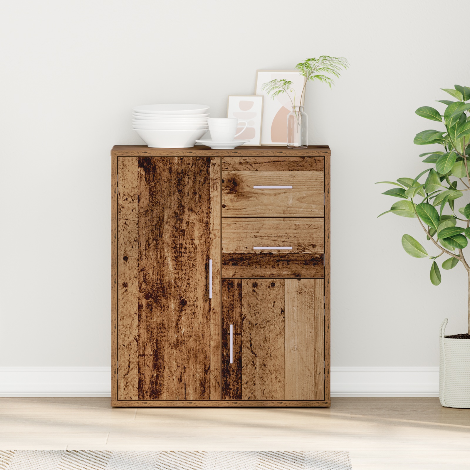 Sideboard mit Schubladen mit Regal mit Speicher mit Tür Altholz 60 x 31 x 70 cm Holzwerkstoff Sideboard mit Schubladen mit Regal mit Speicher mit Tür Altholz 60 x 31 x 70 cm Holzwerkstoff