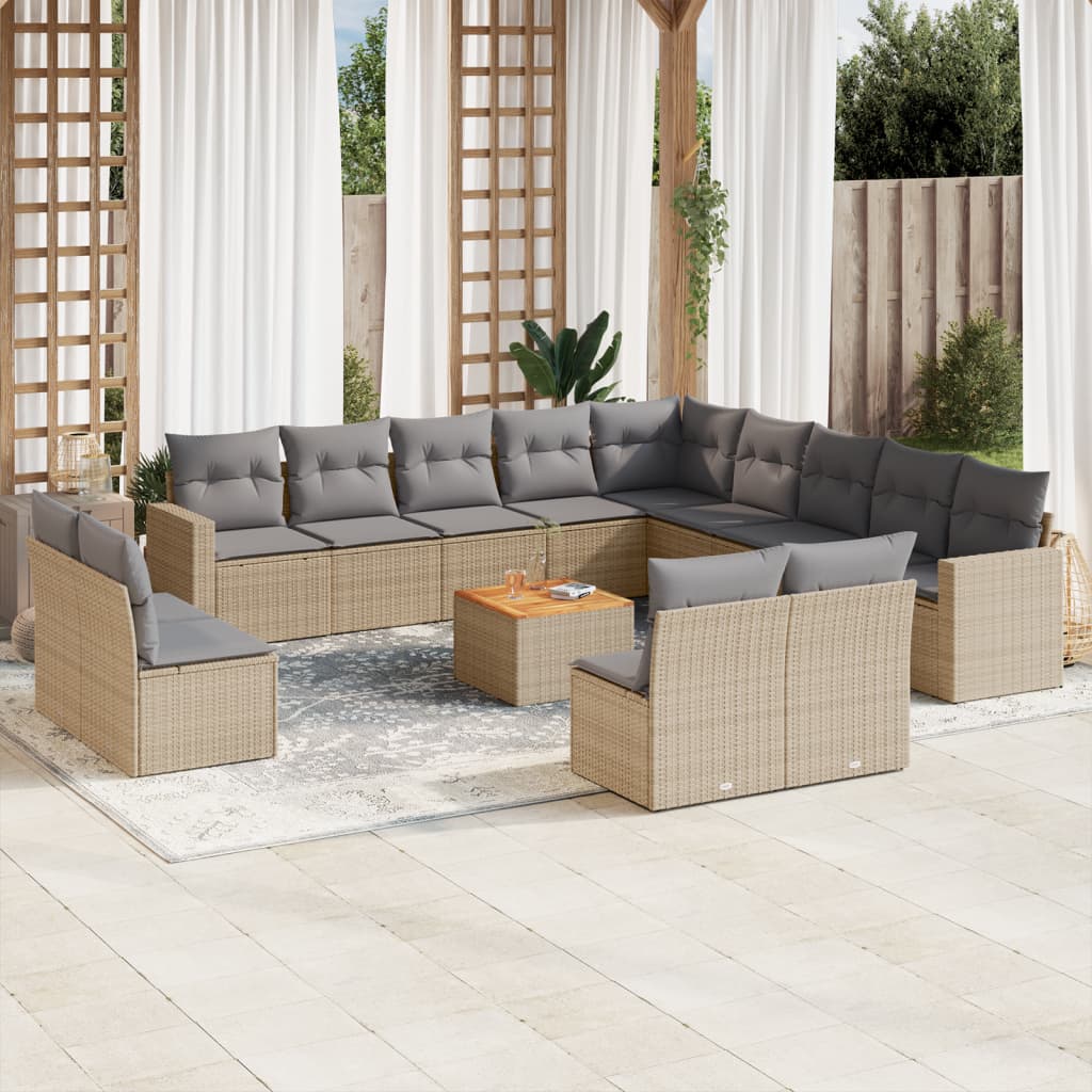 14-tlg. Garten-Sofagarnitur mit Kissen Beige Poly Rattan 14-tlg. Garten-Sofagarnitur mit Kissen Beige Poly Rattan