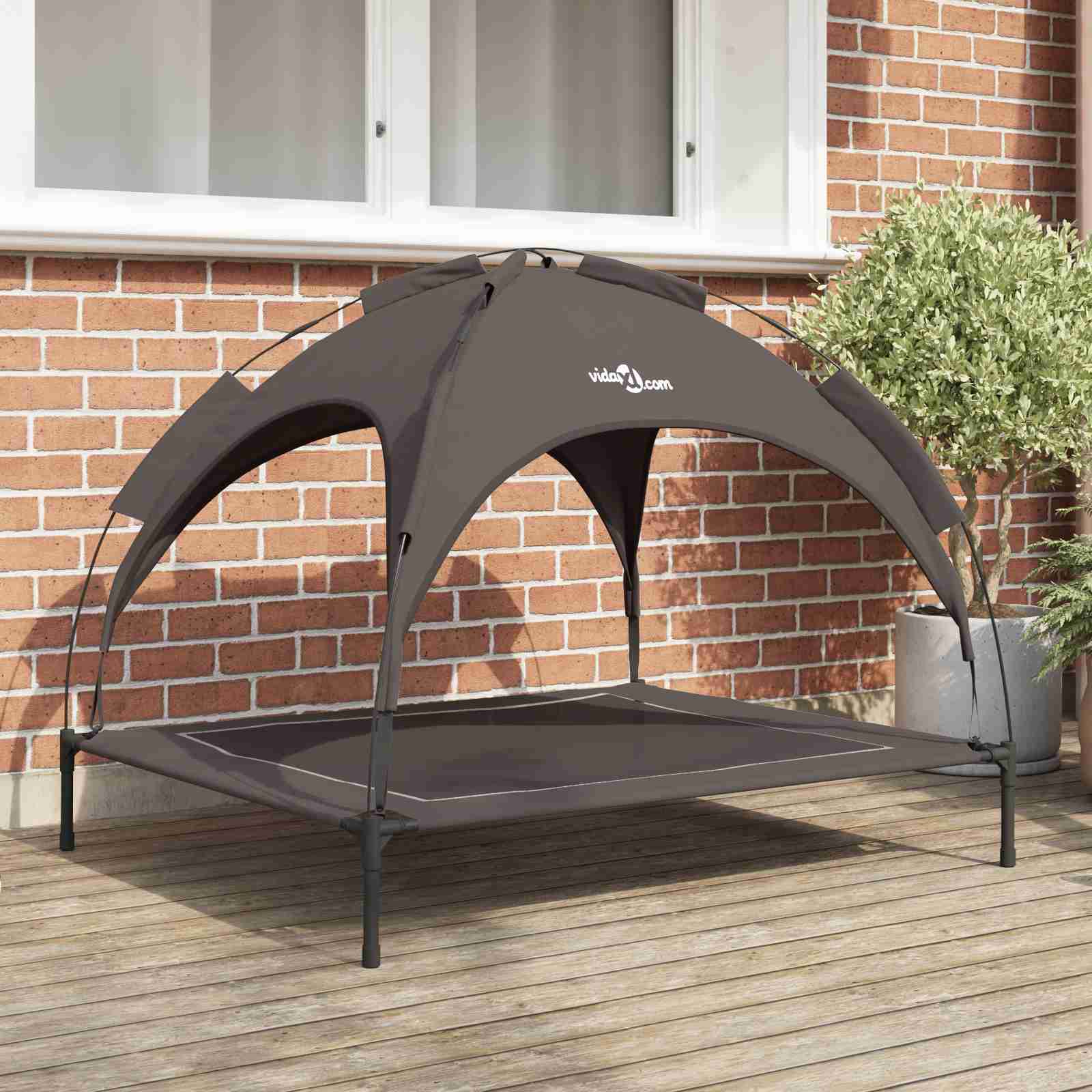 erhöhtes Hundebett mit abnehmbarem Dach Braun XL Stahl erhöhtes Hundebett mit abnehmbarem Dach Braun XL Stahl