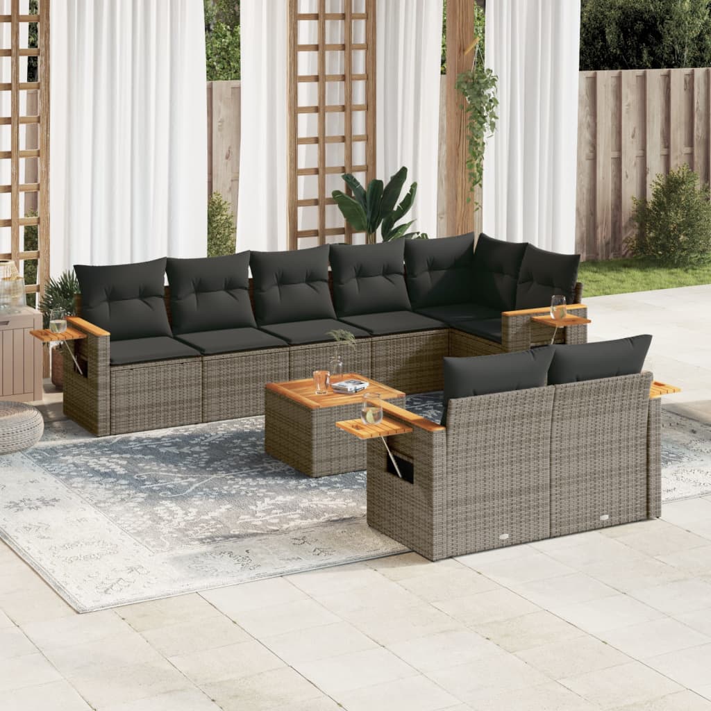 9-tlg. Garten-Sofagarnitur mit Kissen Grau Poly Rattan 9-tlg. Garten-Sofagarnitur mit Kissen Grau Poly Rattan