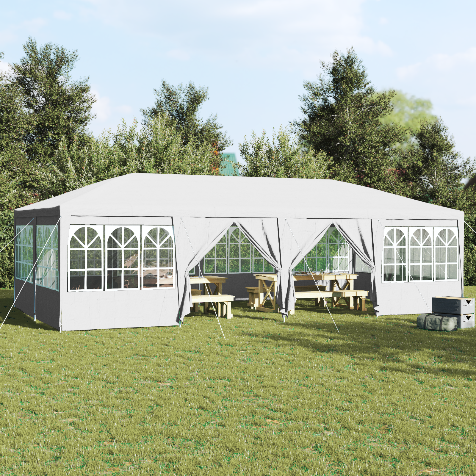 Partyzelt mit 12 Seitenwänden Weiß 8x4 m PE Partyzelt mit 12 Seitenwänden Weiß 8x4 m PE