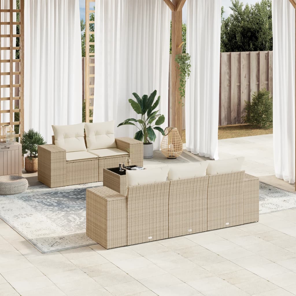 6-tlg. Garten-Sofagarnitur mit Kissen Beige Poly Rattan 6-tlg. Garten-Sofagarnitur mit Kissen Beige Poly Rattan