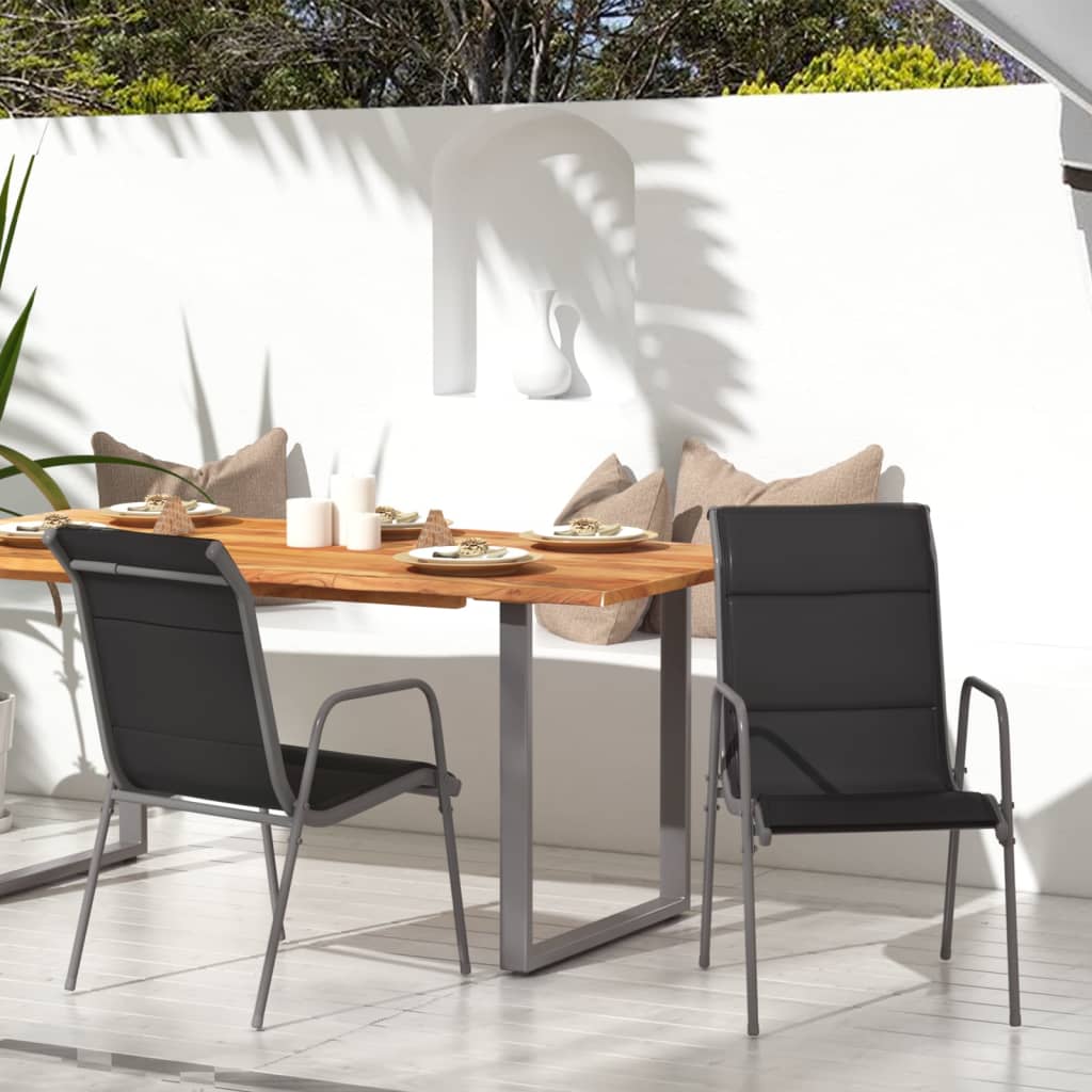 Gartenstühle 2 Stk. Stahl und Textilene Schwarz Gartenstühle 2 Stk. Stahl und Textilene Schwarz