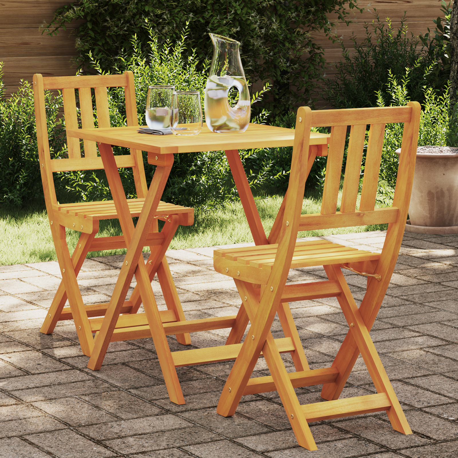 3-teiliges Faltbares Bistro Set aus Massivholz Akazie 3-teiliges Faltbares Bistro Set aus Massivholz Akazie