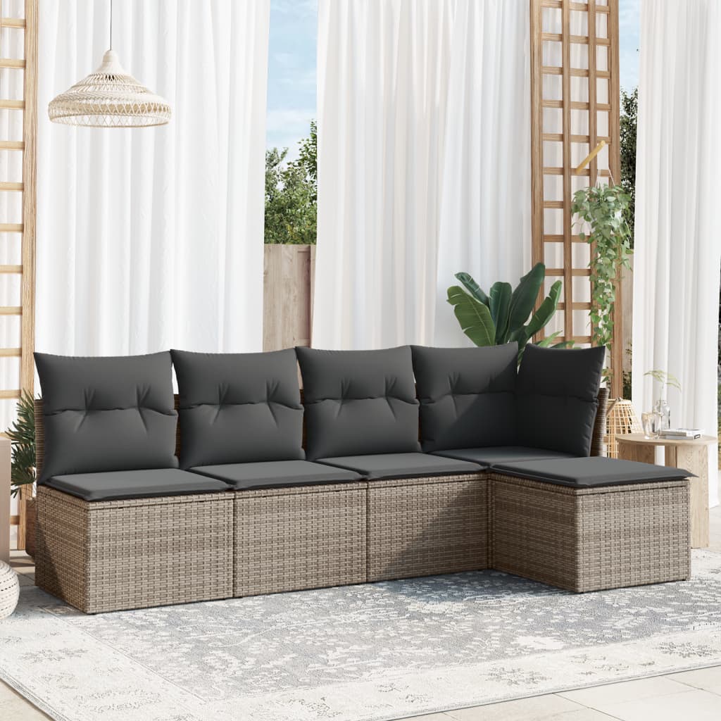 5-tlg. Garten-Sofagarnitur mit Kissen Grau Poly Rattan 5-tlg. Garten-Sofagarnitur mit Kissen Grau Poly Rattan