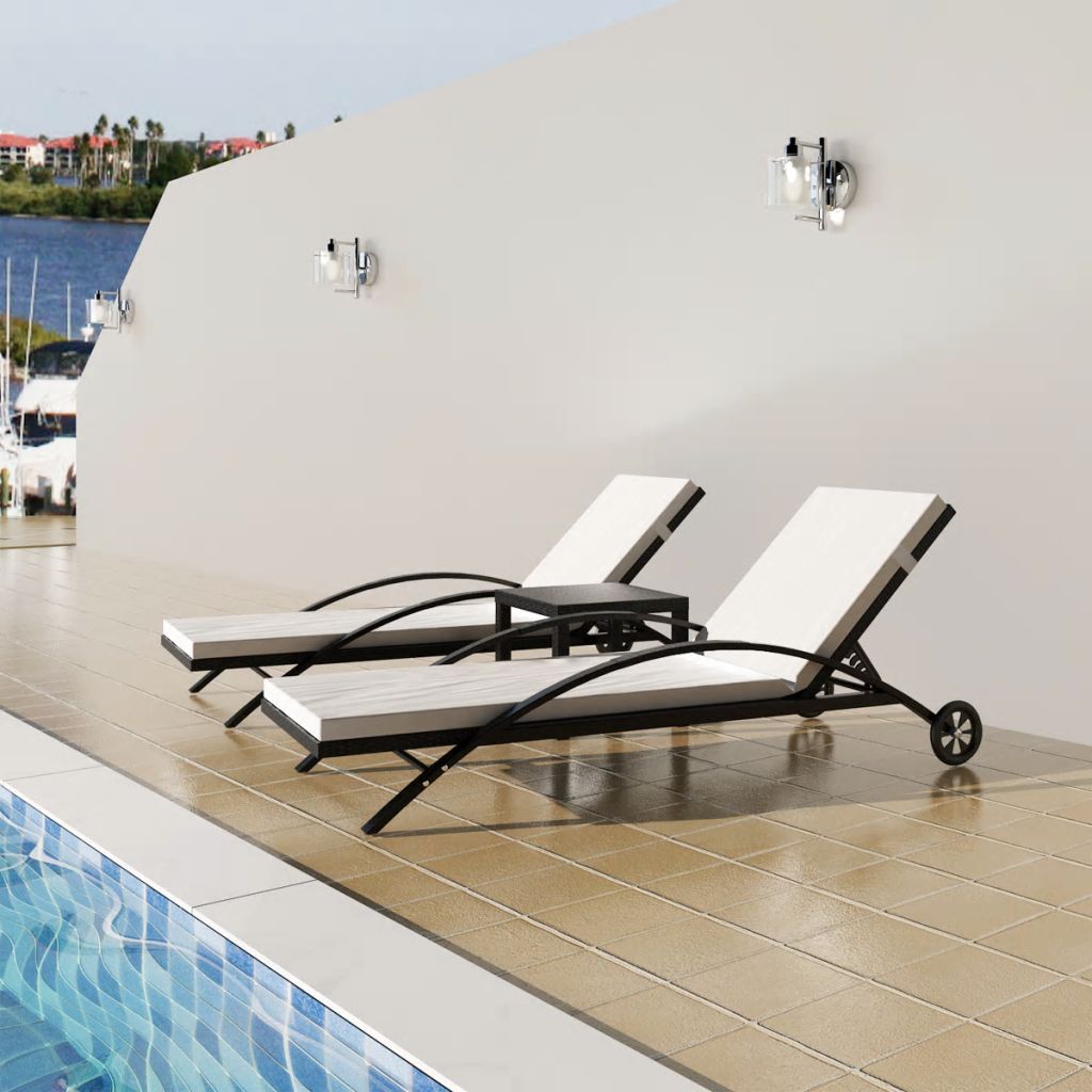 Sonnenliegen mit Tisch Poly Rattan Schwarz Sonnenliegen mit Tisch Poly Rattan Schwarz
