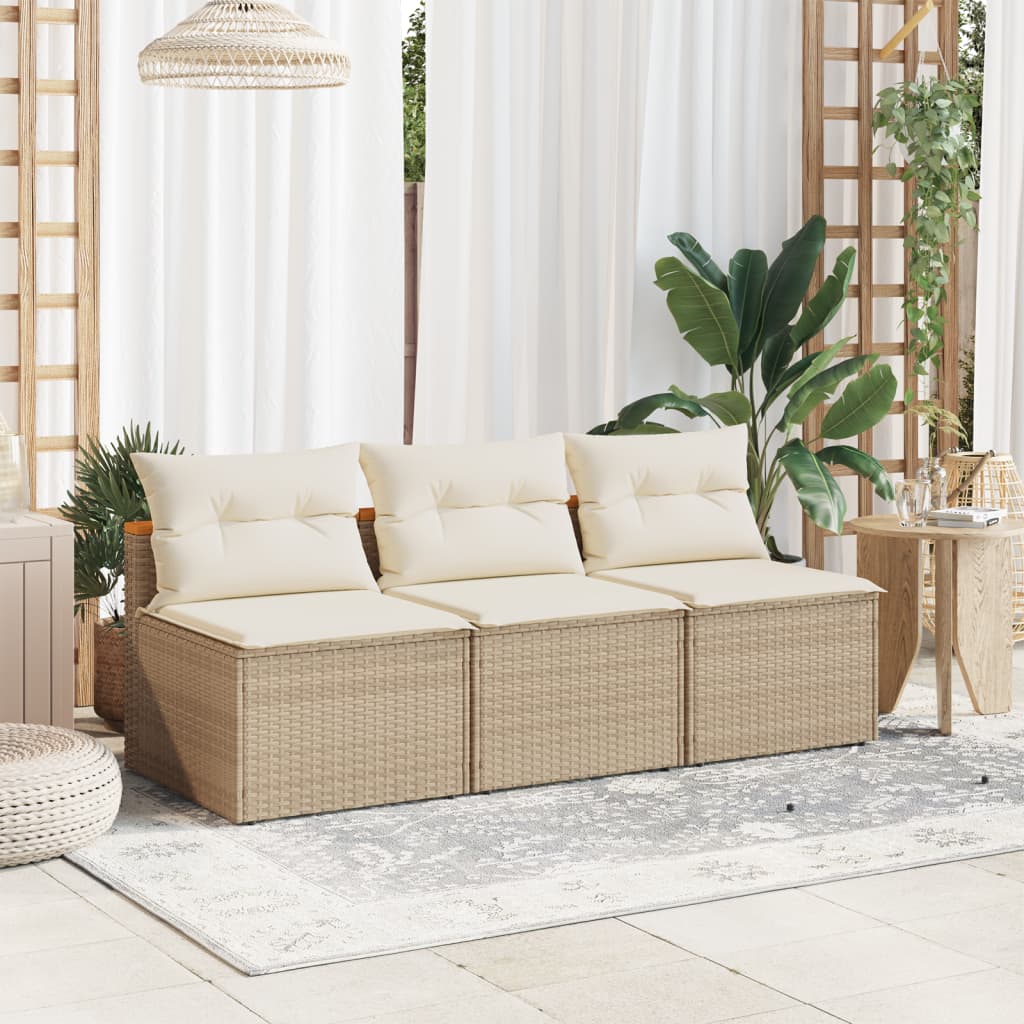 Gartensofas ohne Armlehnen mit Kissen 2 Stk. Beige Poly Rattan Gartensofas ohne Armlehnen mit Kissen 2 Stk. Beige Poly Rattan