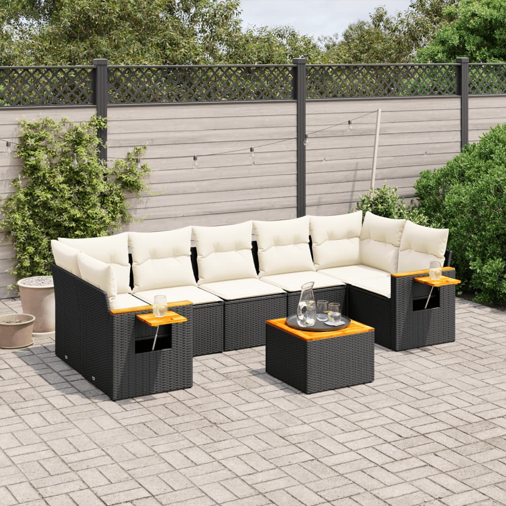8-tlg. Garten-Sofagarnitur mit Kissen Schwarz Poly Rattan 8-tlg. Garten-Sofagarnitur mit Kissen Schwarz Poly Rattan