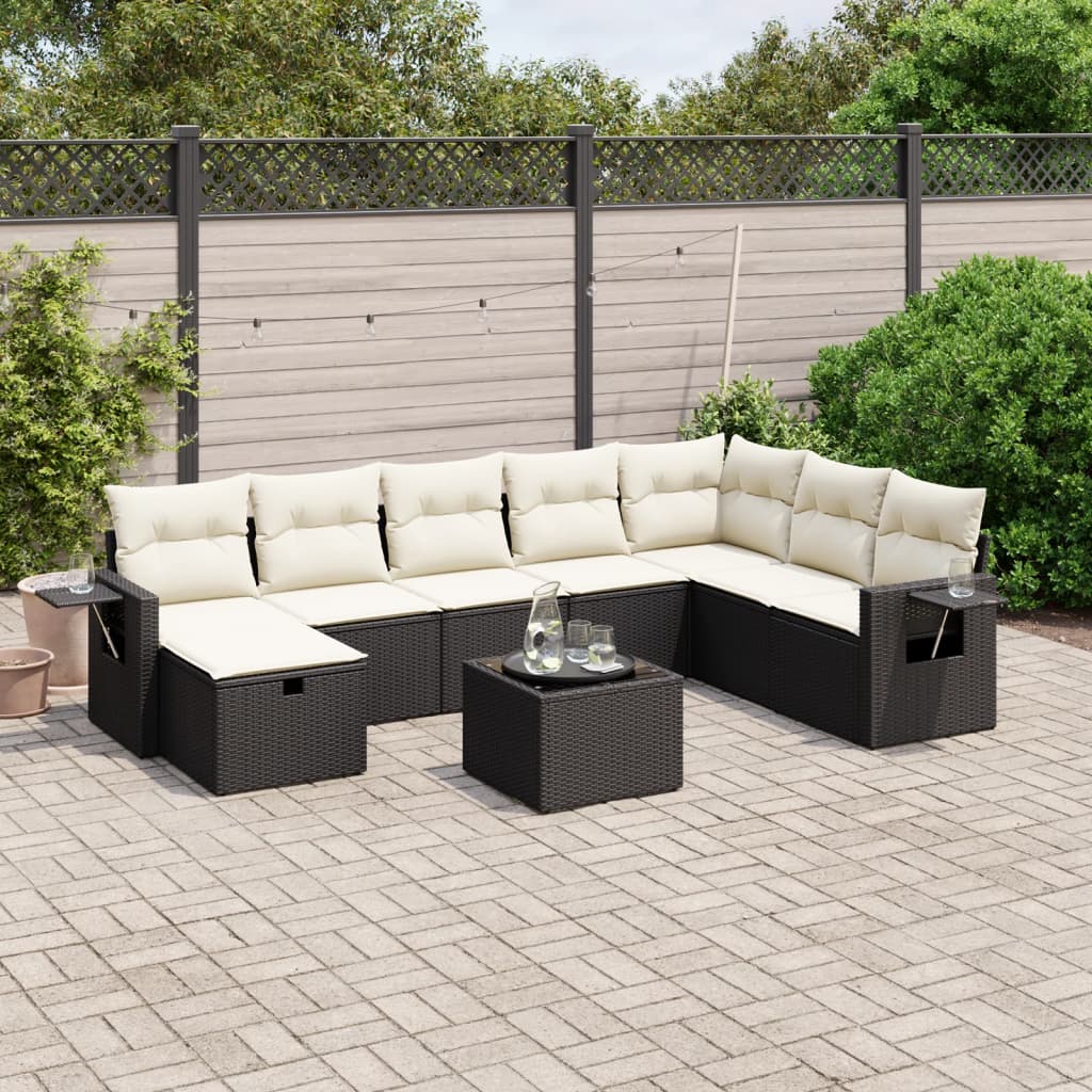 9-tlg. Garten-Sofagarnitur mit Kissen Schwarz Poly Rattan 9-tlg. Garten-Sofagarnitur mit Kissen Schwarz Poly Rattan