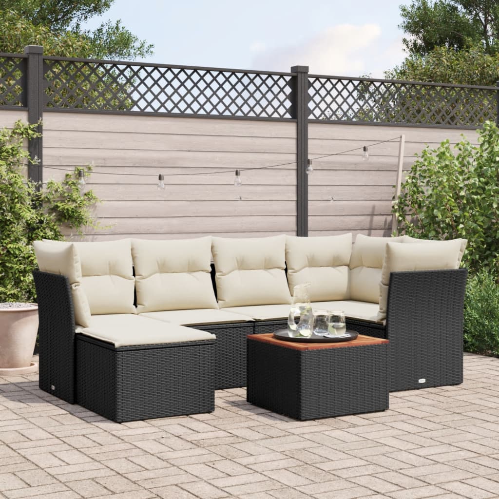 7-tlg. Garten-Sofagarnitur mit Kissen Schwarz Poly Rattan 7-tlg. Garten-Sofagarnitur mit Kissen Schwarz Poly Rattan