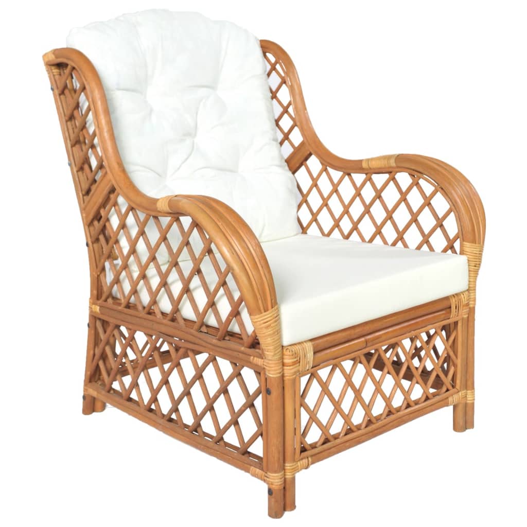 Sessel mit Kissen Hellbraun Rattan und Leinen Sessel mit Kissen Hellbraun Rattan und Leinen