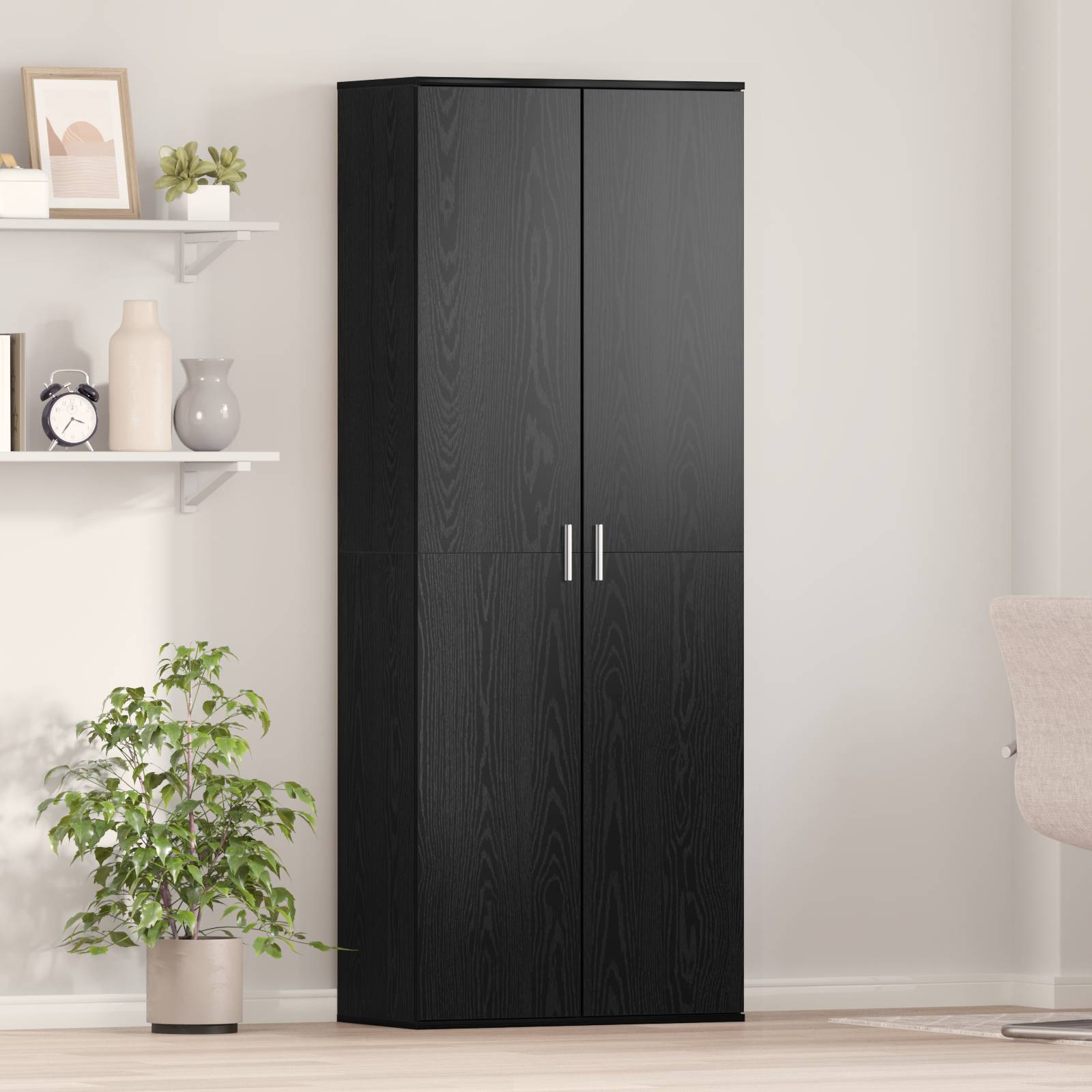 Highboard Schwarz-Eiche 70x35x180 cm Holzwerkstoff Highboard Schwarz-Eiche 70x35x180 cm Holzwerkstoff