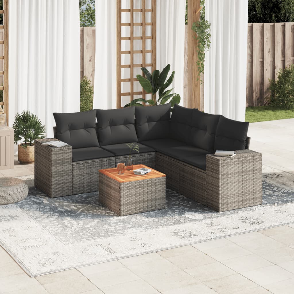 6-tlg. Garten-Sofagarnitur mit Kissen Grau Poly Rattan 6-tlg. Garten-Sofagarnitur mit Kissen Grau Poly Rattan