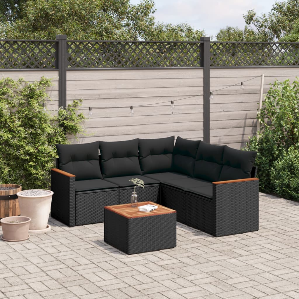 6-tlg. Garten-Sofagarnitur mit Kissen Schwarz Poly Rattan 6-tlg. Garten-Sofagarnitur mit Kissen Schwarz Poly Rattan