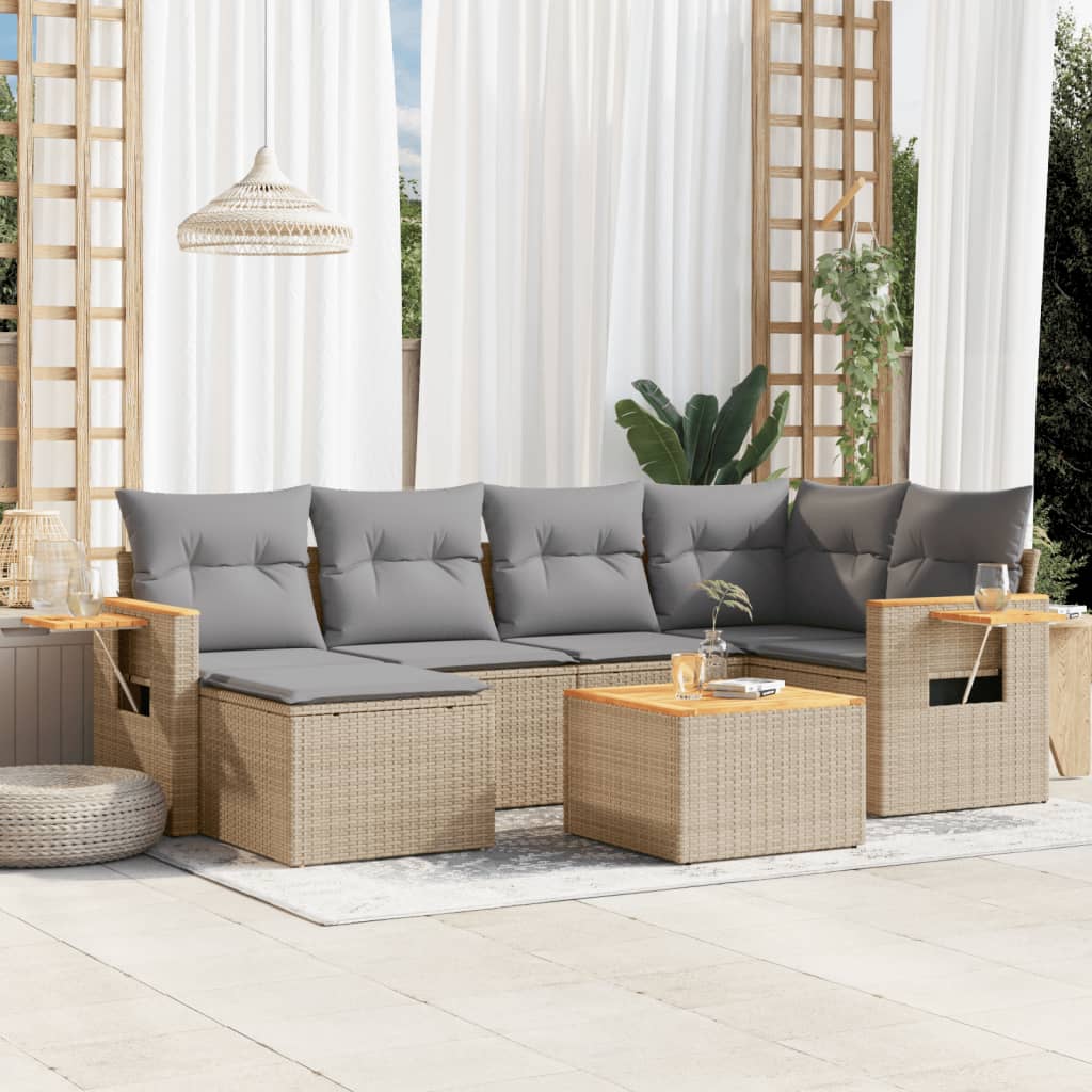 7-tlg. Garten-Sofagarnitur mit Kissen Beige Poly Rattan 7-tlg. Garten-Sofagarnitur mit Kissen Beige Poly Rattan