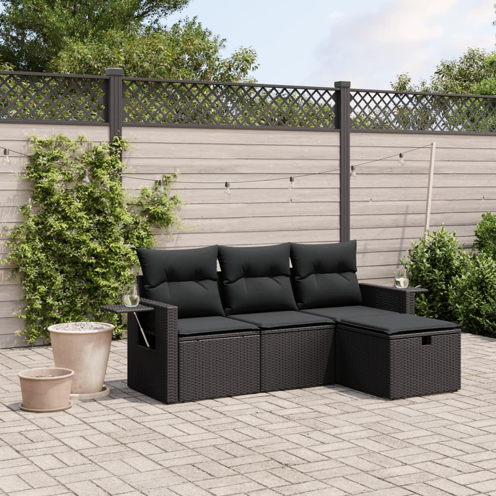 4-tlg. Garten-Sofagarnitur mit Kissen Schwarz Poly Rattan 4-tlg. Garten-Sofagarnitur mit Kissen Schwarz Poly Rattan