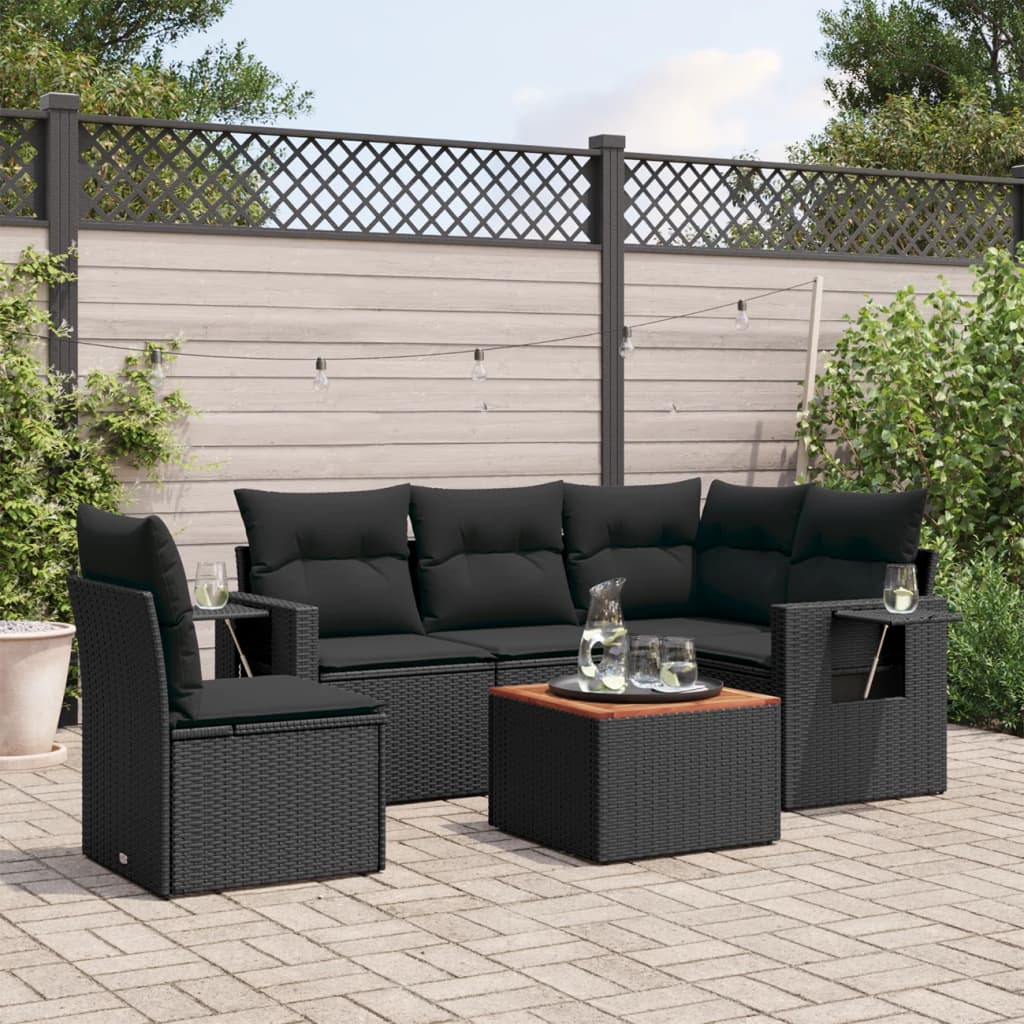 6-tlg. Garten-Sofagarnitur mit Kissen Schwarz Poly Rattan 6-tlg. Garten-Sofagarnitur mit Kissen Schwarz Poly Rattan