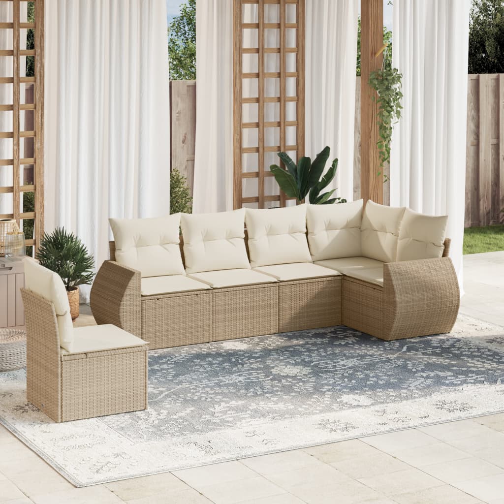 6-tlg. Garten-Sofagarnitur mit Kissen Beige Poly Rattan 6-tlg. Garten-Sofagarnitur mit Kissen Beige Poly Rattan