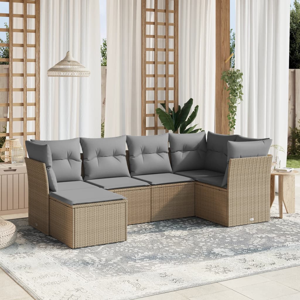 6-tlg. Garten-Sofagarnitur mit Kissen Beige Poly Rattan 6-tlg. Garten-Sofagarnitur mit Kissen Beige Poly Rattan