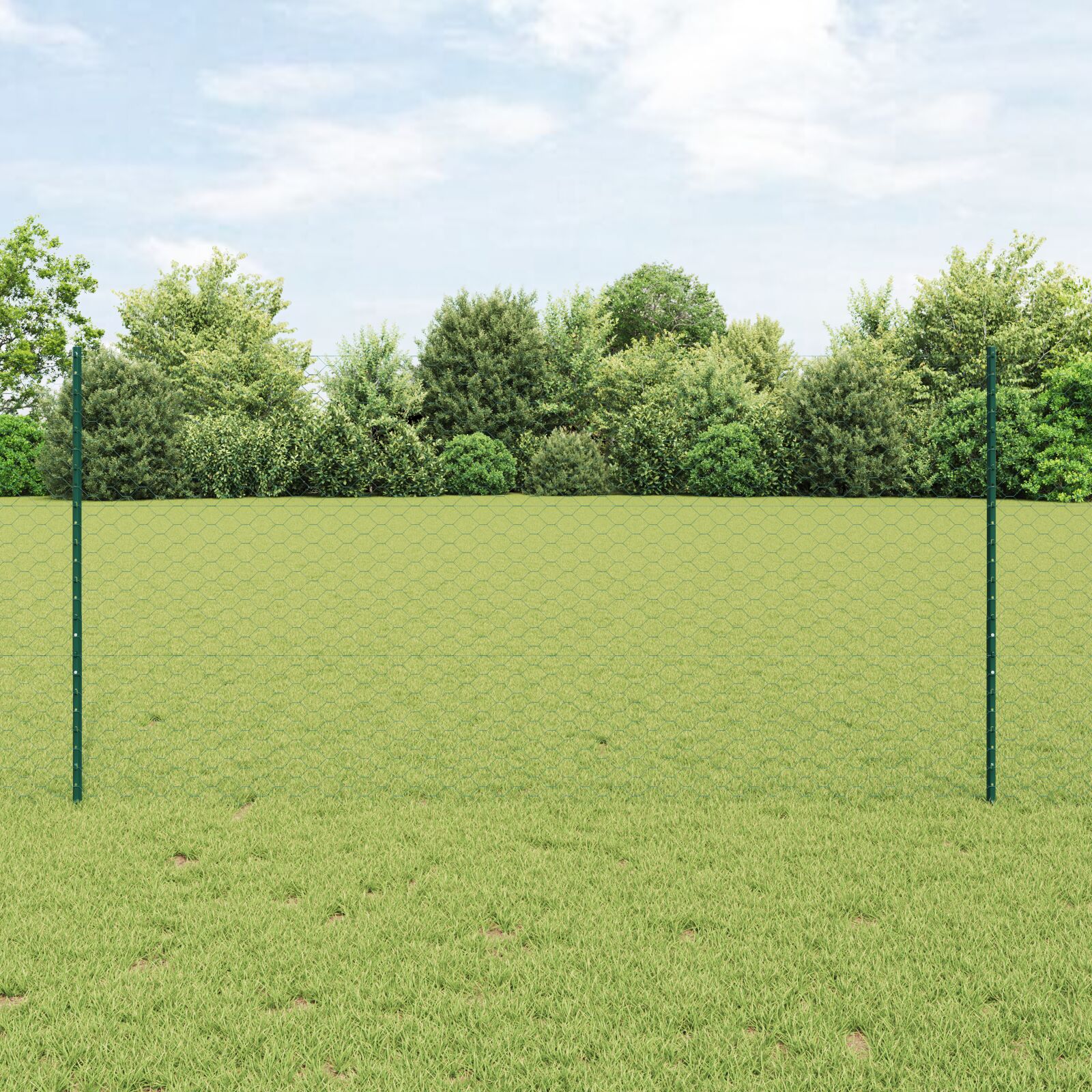 Zaunpfosten 11 Stück U-Kanal Grün 120 cm Stahl, Sechseckzaun Grün 1,2x50 m Stahl