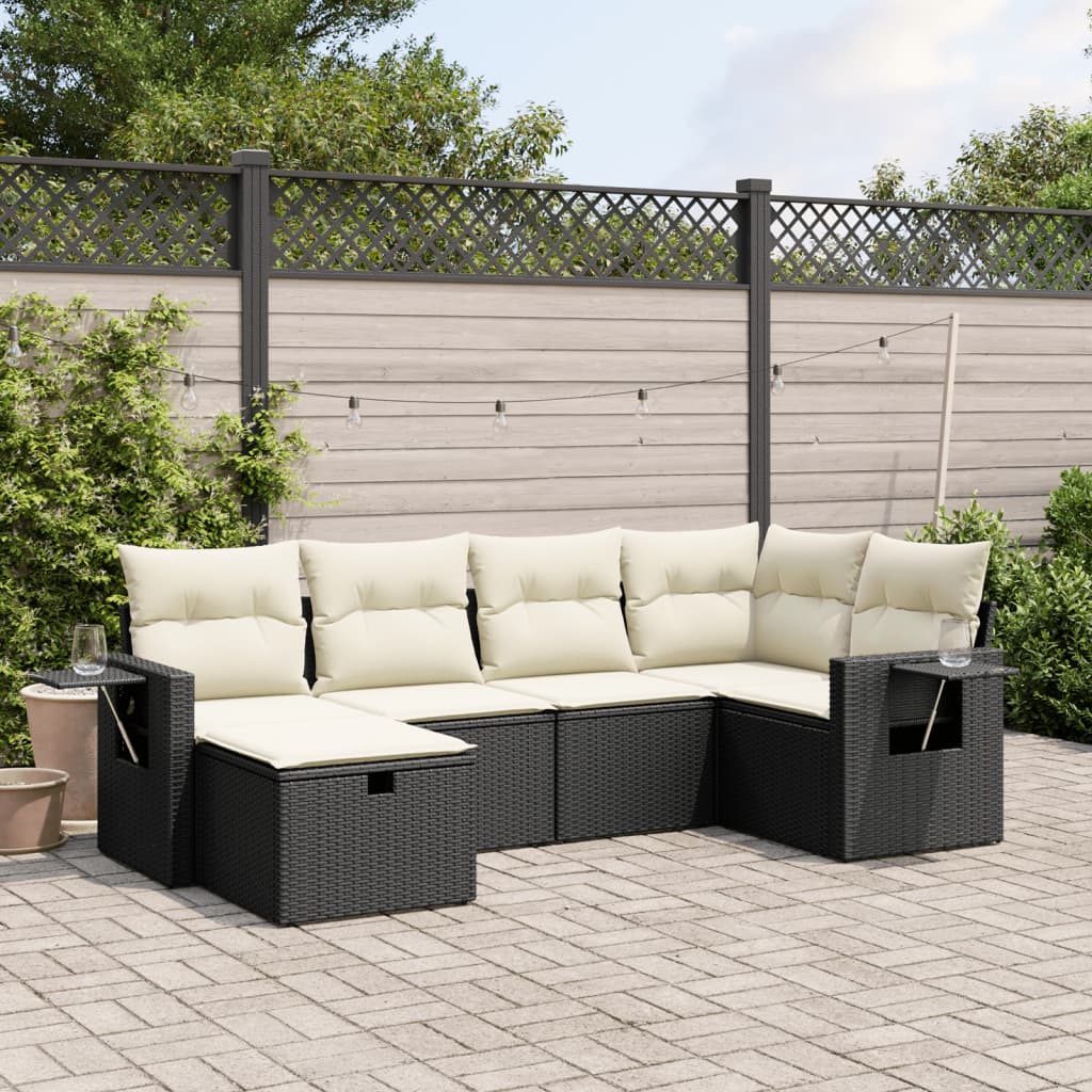 6-tlg. Garten-Sofagarnitur mit Kissen Schwarz Poly Rattan 6-tlg. Garten-Sofagarnitur mit Kissen Schwarz Poly Rattan