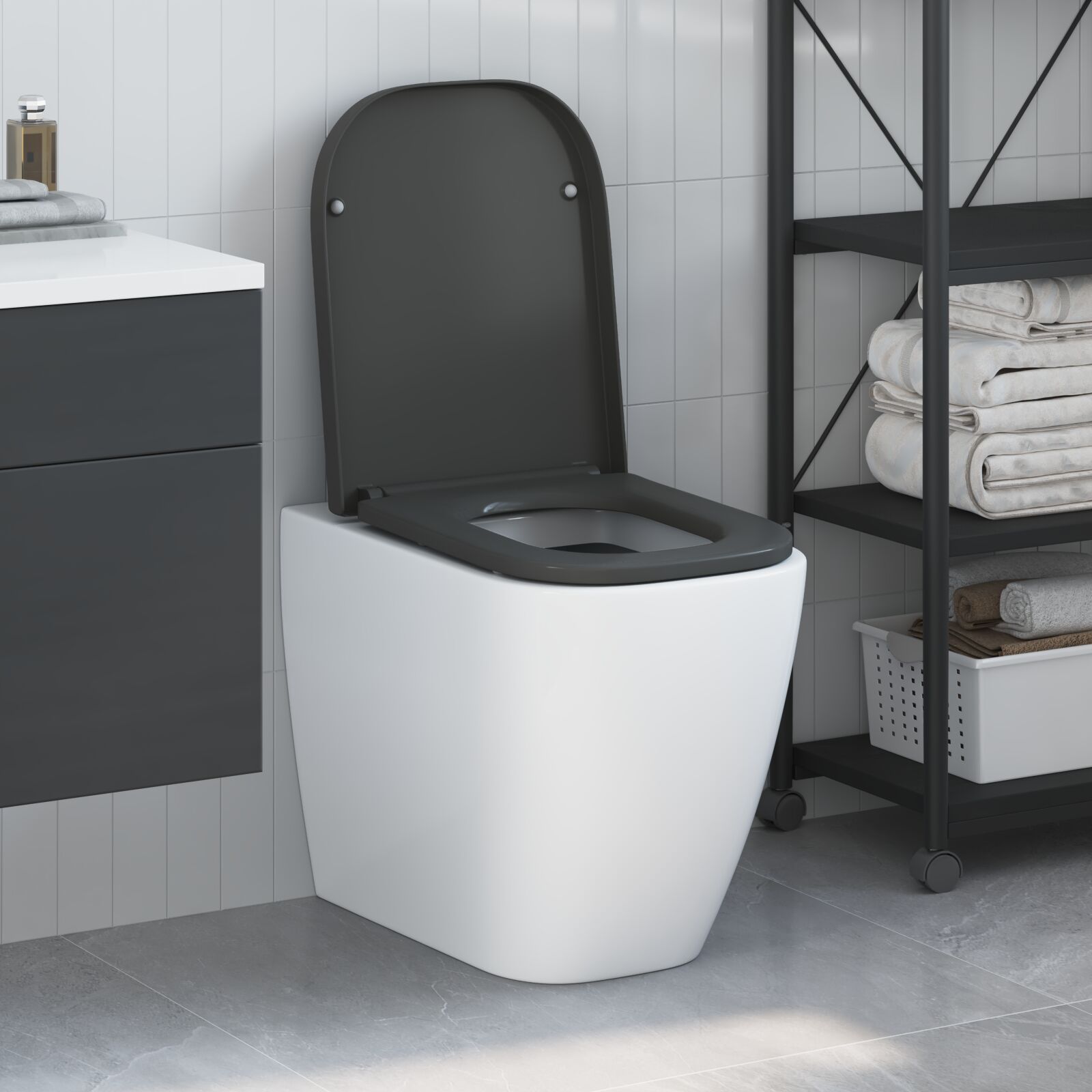 Toilettensitz mit Schnellverschluss und sanftem Schließen Duroplast Anthrazit Toilettensitz mit Schnellverschluss und sanftem Schließen Duroplast Anthrazit