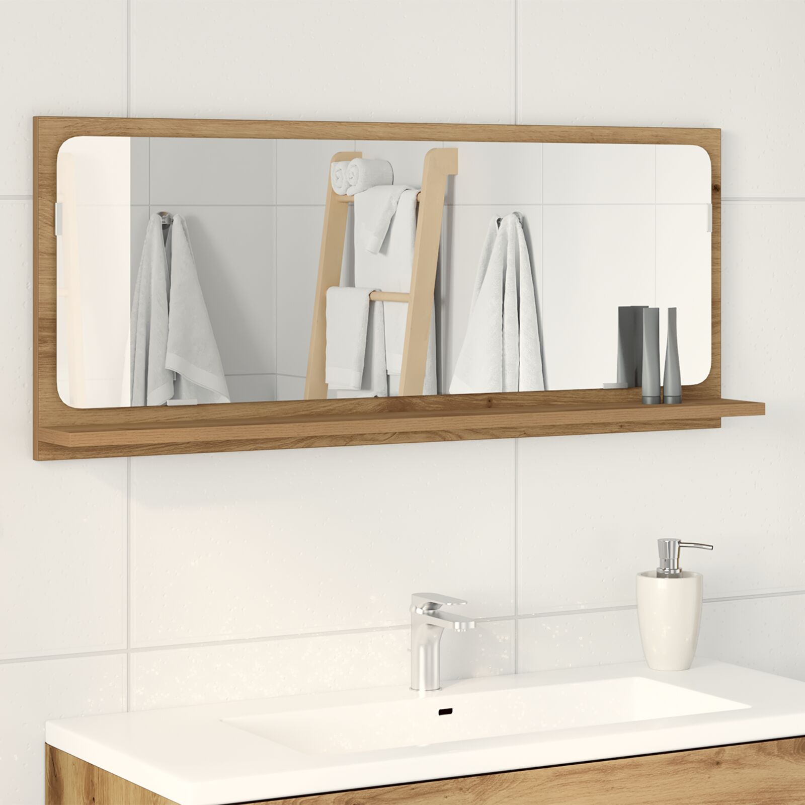 vidaXL Badezimmerspiegel Artisan Eiche 90x10,5x37 cm Holzwerkstoff