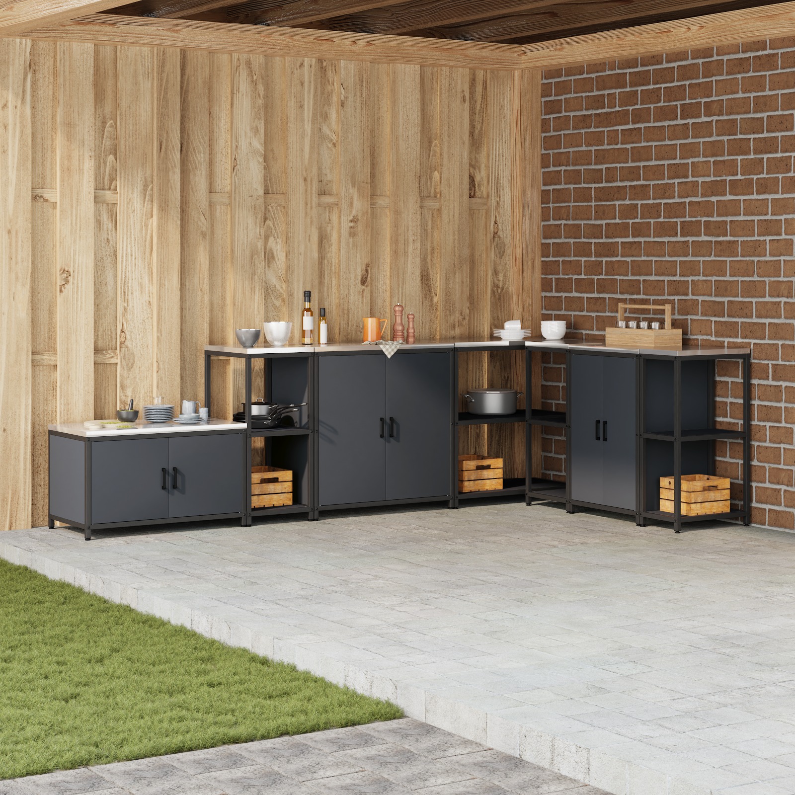 Küchenlageregal mit Regal mit Speicher Anthrazit 60 x 50 x 92 cm Stahl Küchenlageregal mit Regal mit Speicher Anthrazit 60 x 50 x 92 cm Stahl