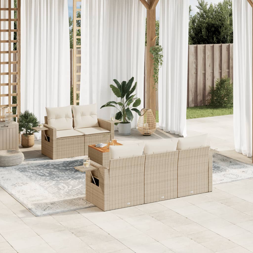 6-tlg. Garten-Sofagarnitur mit Kissen Beige Poly Rattan 6-tlg. Garten-Sofagarnitur mit Kissen Beige Poly Rattan