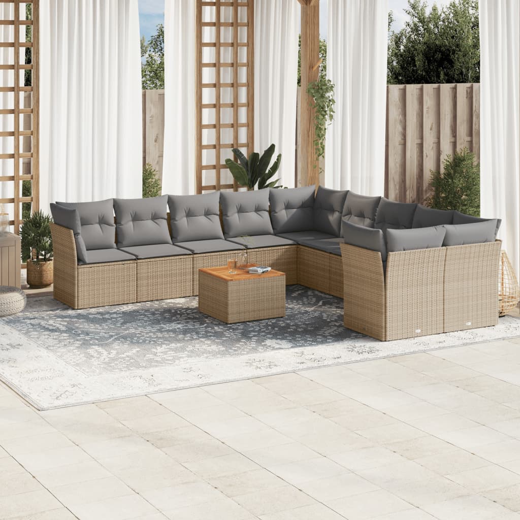11-tlg. Garten-Sofagarnitur mit Kissen Beige Poly Rattan 11-tlg. Garten-Sofagarnitur mit Kissen Beige Poly Rattan