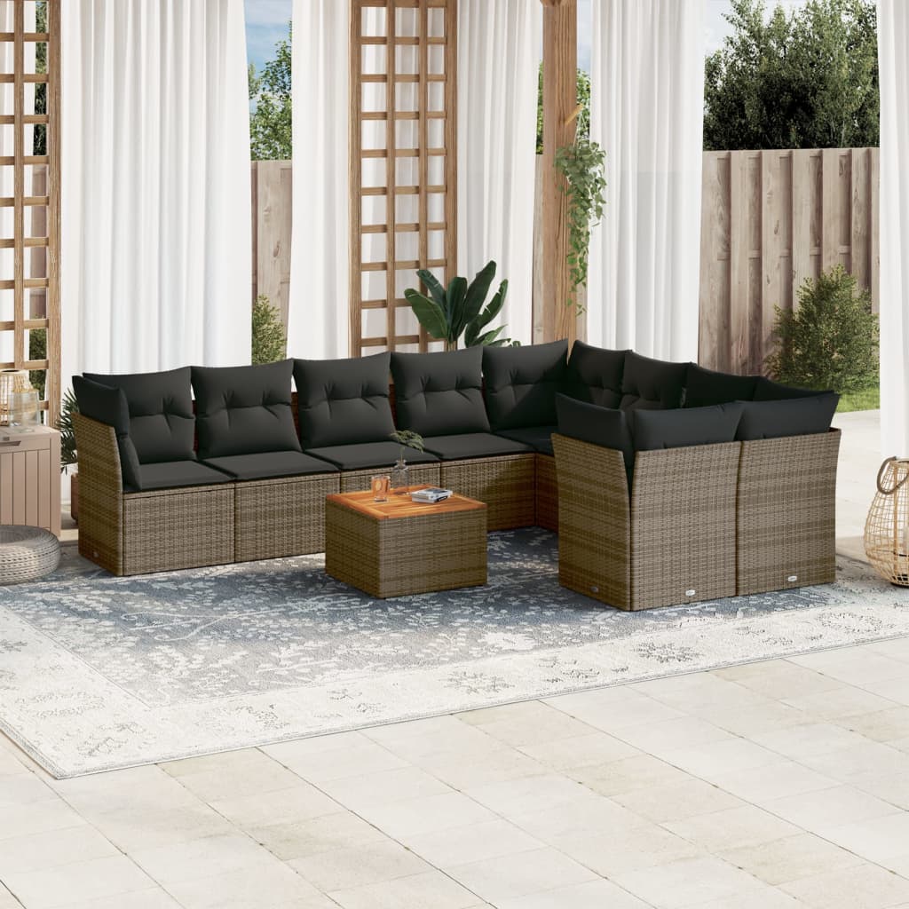 10-tlg. Garten-Sofagarnitur mit Kissen Grau Poly Rattan 10-tlg. Garten-Sofagarnitur mit Kissen Grau Poly Rattan