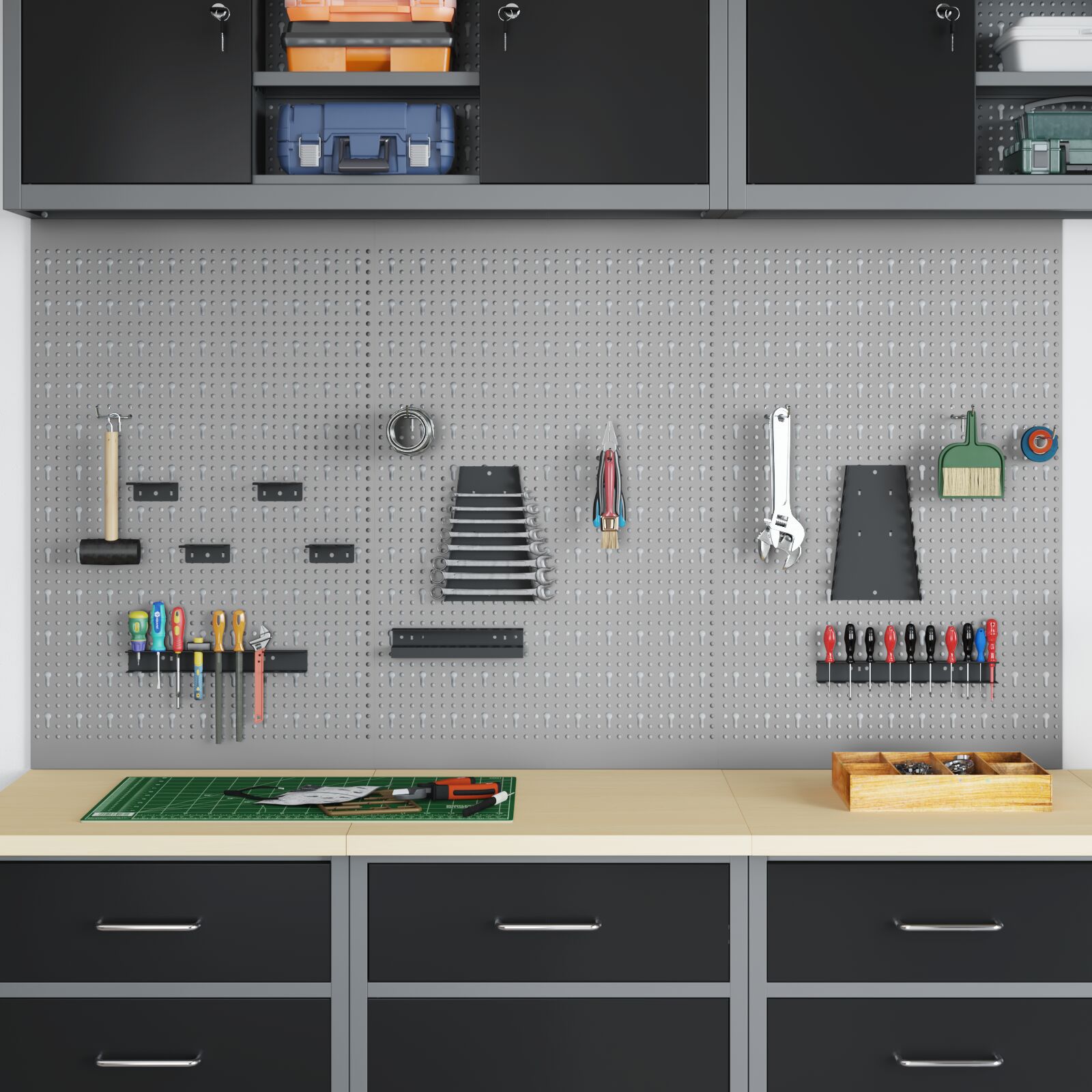 vidaXL Lochplatten 3er Set mit 15 Zubehörteilen Grau 50x80 cm aus Stahl vidaXL Lochplatten 3er Set mit 15 Zubehörteilen Grau 50x80 cm aus Stahl