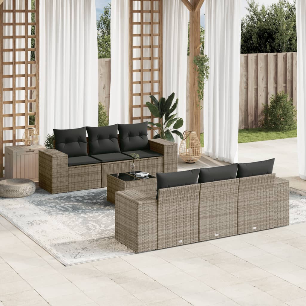7-tlg. Garten-Sofagarnitur mit Kissen Grau Poly Rattan 7-tlg. Garten-Sofagarnitur mit Kissen Grau Poly Rattan
