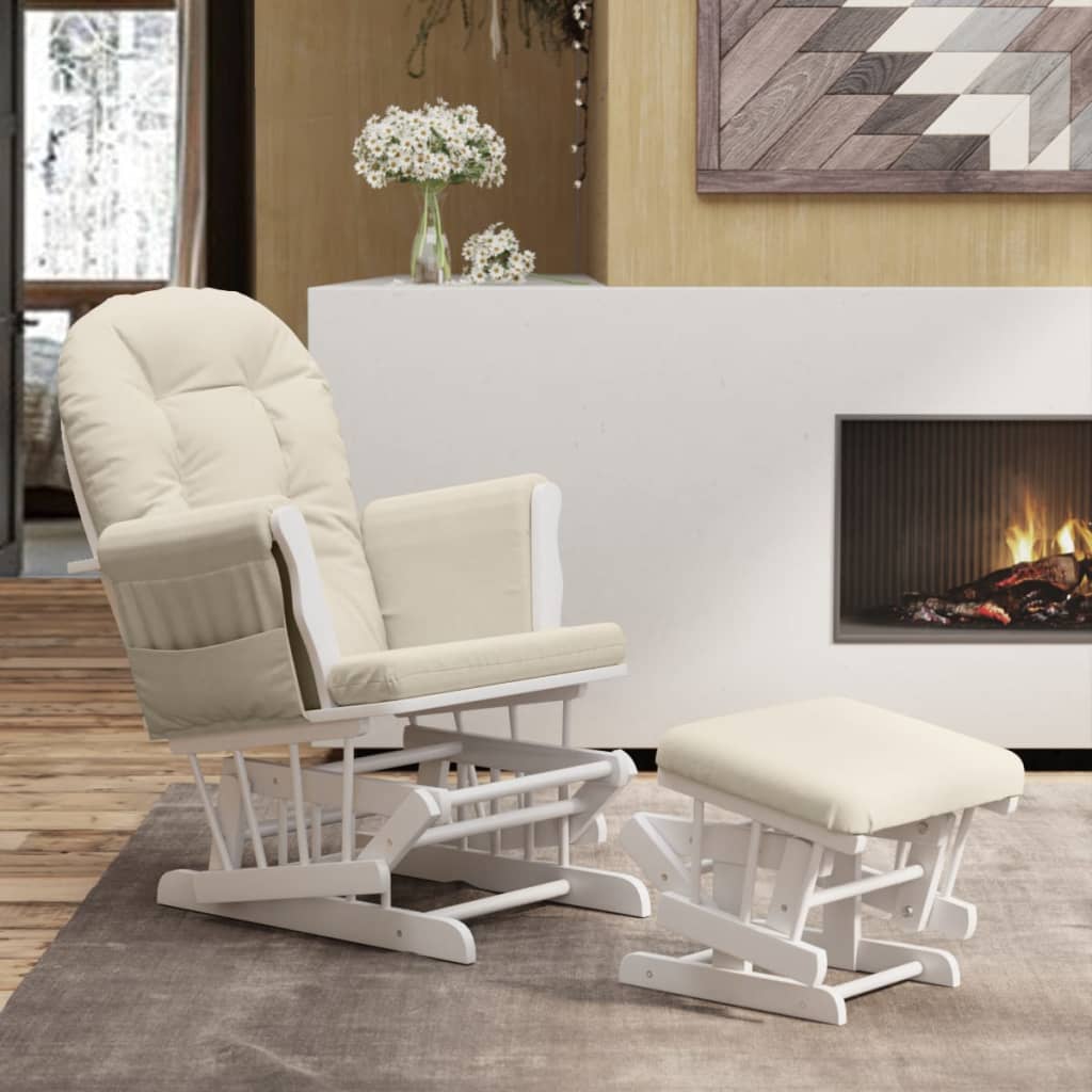 Schaukelsessel mit Hocker Gleitend Cremeweiß Stoff Schaukelsessel mit Hocker Gleitend Cremeweiß Stoff