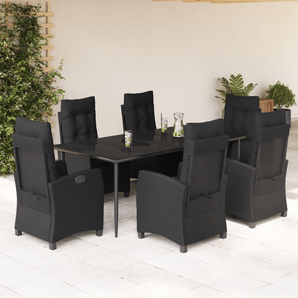 7-tlg. Garten-Essgruppe mit Kissen Schwarz Poly Rattan 7-tlg. Garten-Essgruppe mit Kissen Schwarz Poly Rattan