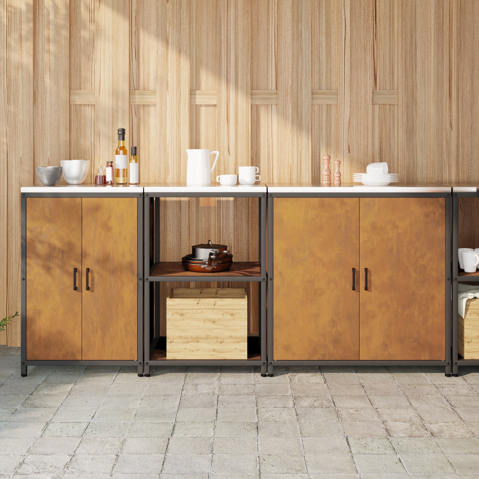 Küchenaufbewahrungsset mit Regal Sonstiges 3 pcs Rostig 210 x 50 x 92 cm
