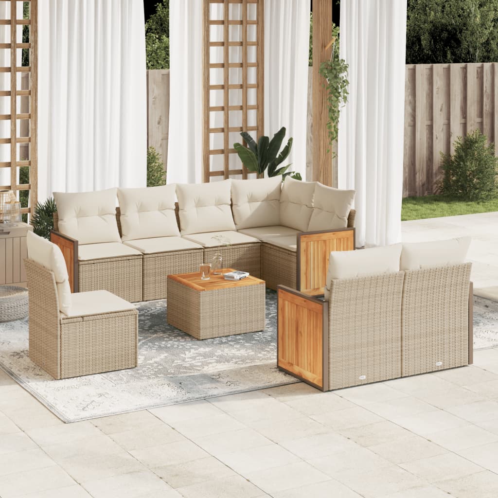 9-tlg. Garten-Sofagarnitur mit Kissen Beige Poly Rattan 9-tlg. Garten-Sofagarnitur mit Kissen Beige Poly Rattan