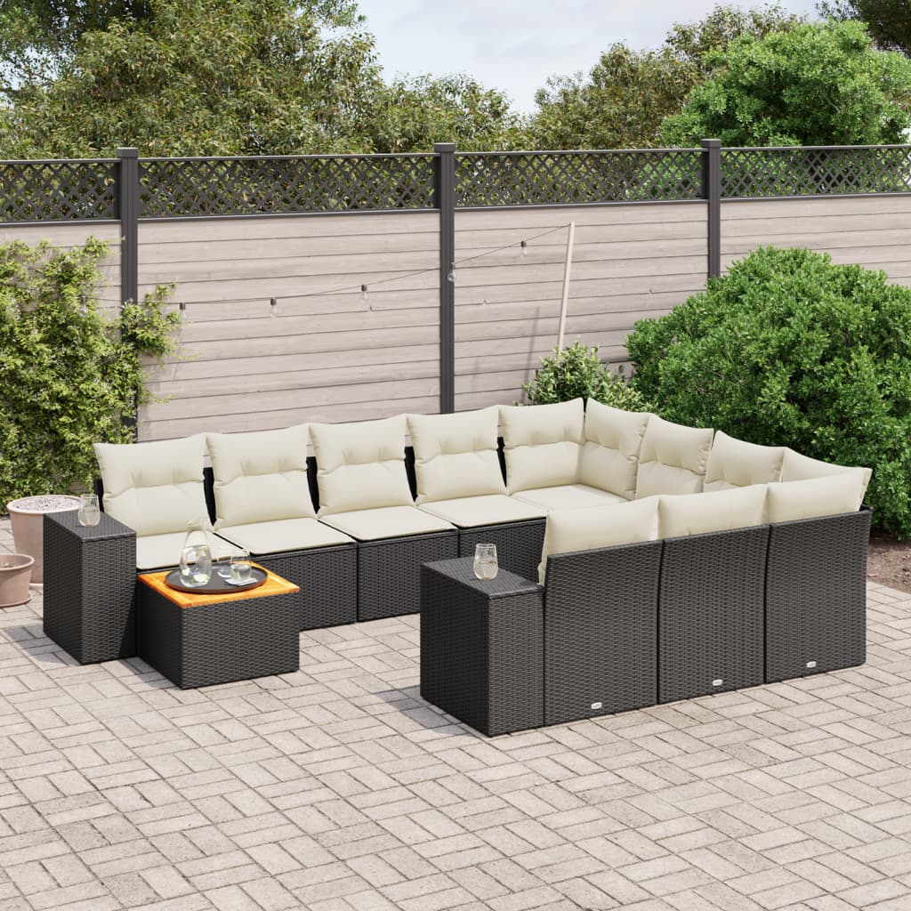 11-tlg. Garten-Sofagarnitur mit Kissen Schwarz Poly Rattan 11-tlg. Garten-Sofagarnitur mit Kissen Schwarz Poly Rattan