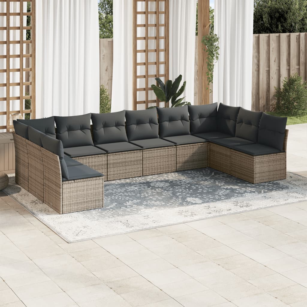 10-tlg. Garten-Sofagarnitur mit Kissen Grau Poly Rattan 10-tlg. Garten-Sofagarnitur mit Kissen Grau Poly Rattan