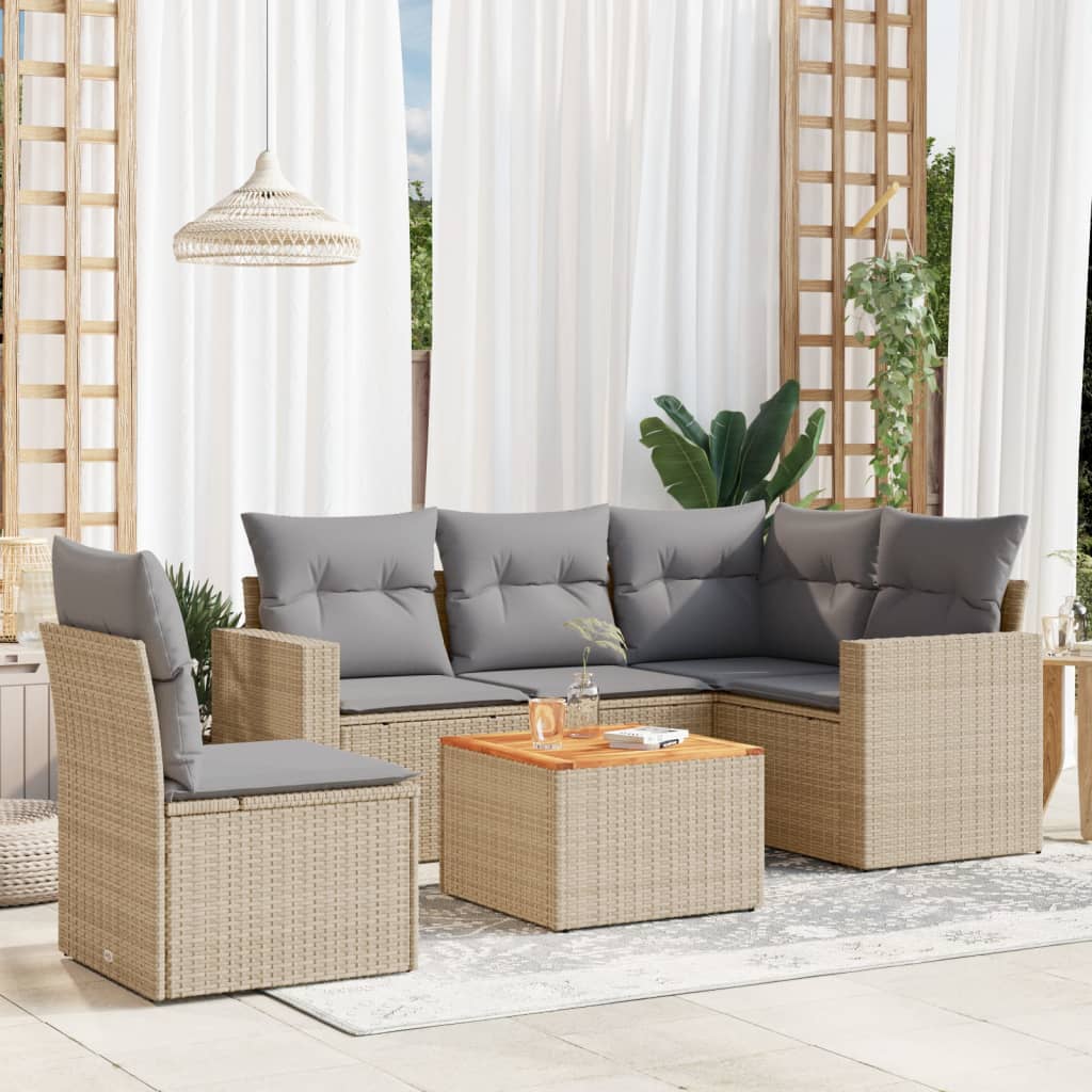 6-tlg. Garten-Sofagarnitur mit Kissen Beige Poly Rattan 6-tlg. Garten-Sofagarnitur mit Kissen Beige Poly Rattan
