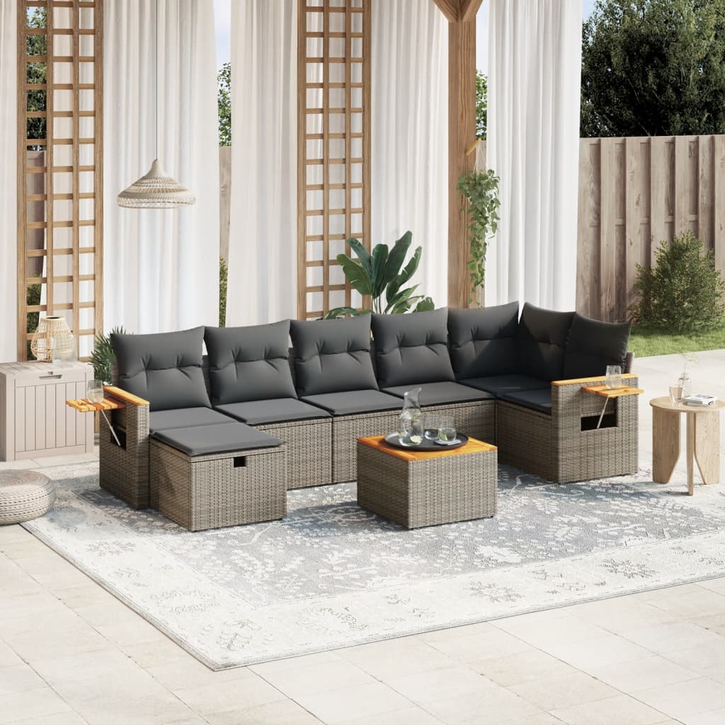 8-tlg. Garten-Sofagarnitur mit Kissen Grau Poly Rattan 8-tlg. Garten-Sofagarnitur mit Kissen Grau Poly Rattan