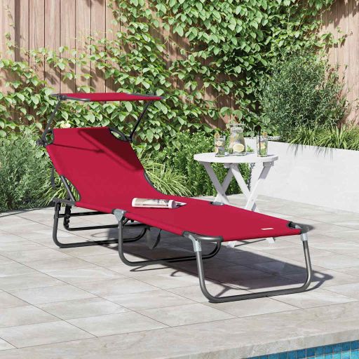 Klappbare Sonnenliege mit Kissen Rot 56 x 190 x 81cm Stoff
