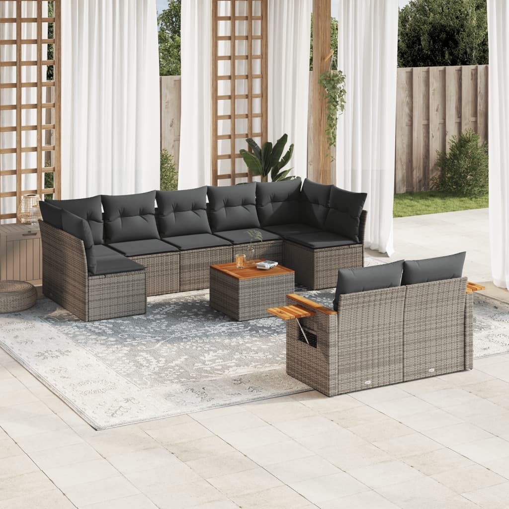 10-tlg. Garten-Sofagarnitur mit Kissen Grau Poly Rattan 10-tlg. Garten-Sofagarnitur mit Kissen Grau Poly Rattan
