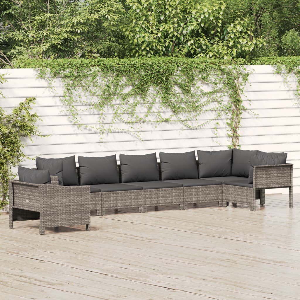 7-tlg. Garten-Lounge-Set mit Kissen Grau Poly Rattan 7-tlg. Garten-Lounge-Set mit Kissen Grau Poly Rattan