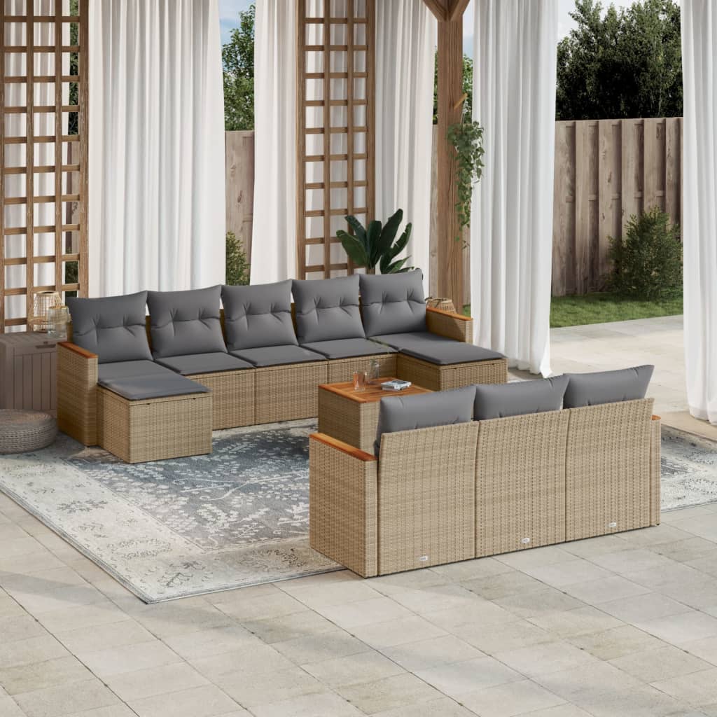 11-tlg. Garten-Sofagarnitur mit Kissen Beige Poly Rattan 11-tlg. Garten-Sofagarnitur mit Kissen Beige Poly Rattan